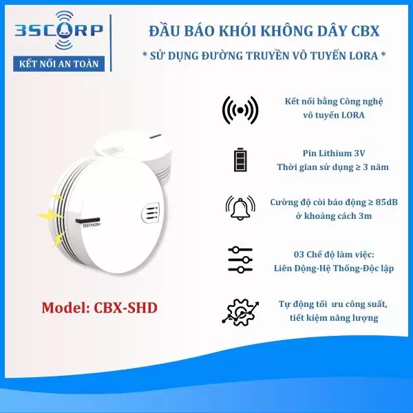 Thiết bị báo cháy không dây-đầu báo khói nhiệt tích hợp CBXSHD